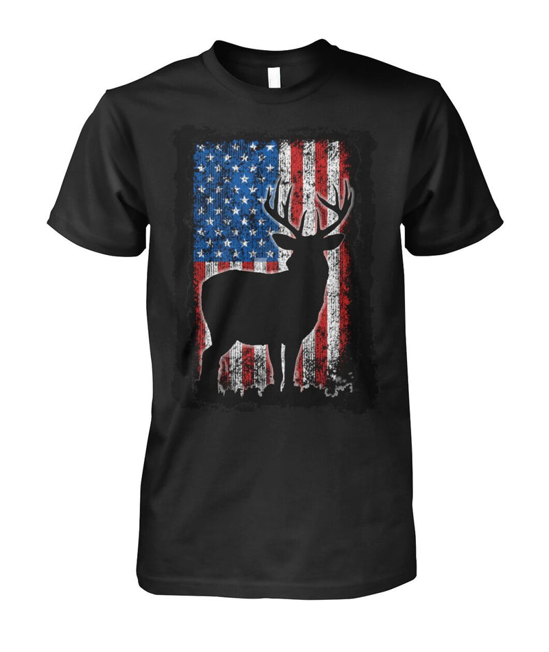 American Flag Buck - Adult Short Sleeve, Long Sleeve, and Hoodie (Choose in Style Box Below)