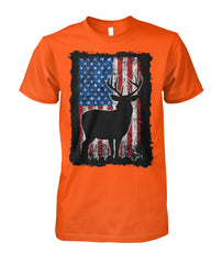 American Flag Buck - Adult Short Sleeve, Long Sleeve, and Hoodie (Choose in Style Box Below)