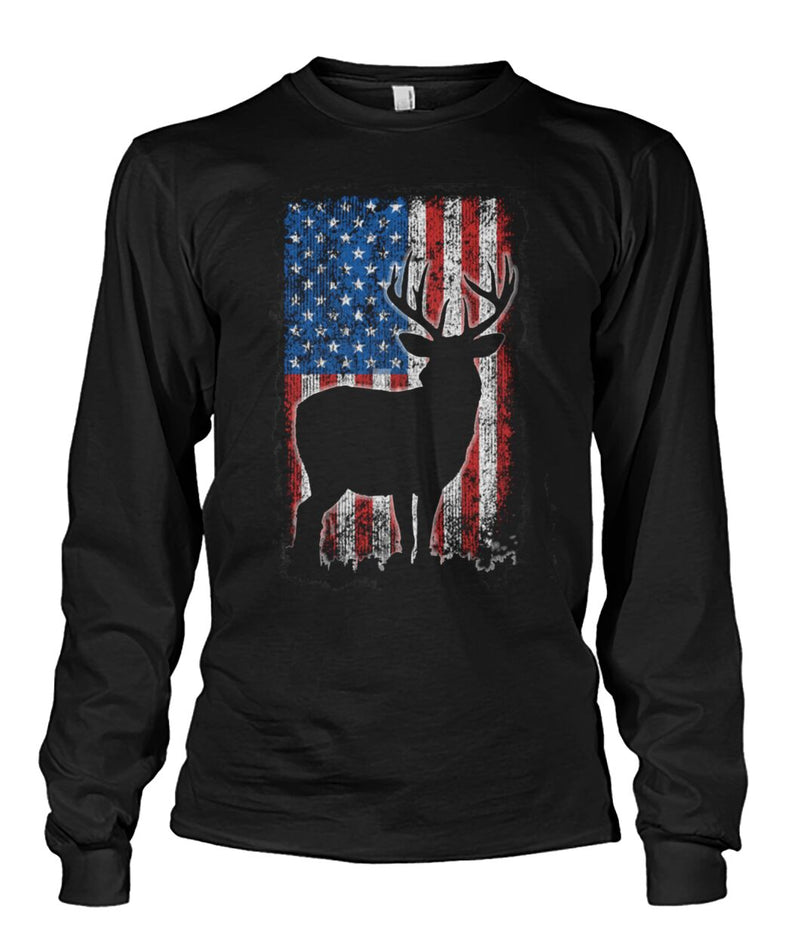 American Flag Buck - Adult Short Sleeve, Long Sleeve, and Hoodie (Choose in Style Box Below)