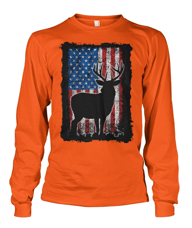 American Flag Buck - Adult Short Sleeve, Long Sleeve, and Hoodie (Choose in Style Box Below)